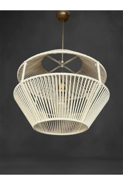 Filara - Makrome Avize - Ekru, Metal İskelet - Resim 5