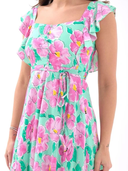 5370 ELBİSE-PEMBE GÜL DESEN - Resim 2