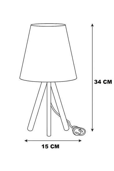 Üç Ayak Mini Ahşap Abajur (Pvc Ekru Başlık) - Resim 3