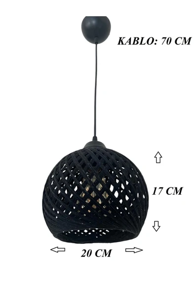 Sarkıt İp Top Avize 20cm Başlık (70cm Kablo) SİYAH - 2
