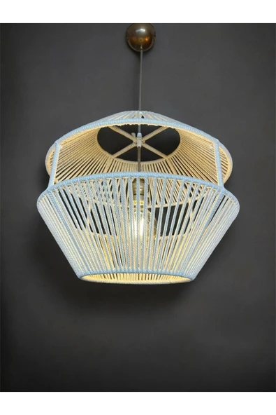 Filara - Makrome Avize - Ekru, Metal İskelet - Resim 4