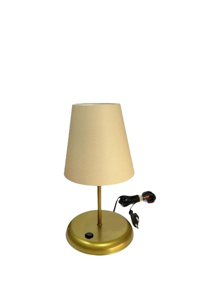 Lyris - Pvc Abajur, Mini Masa Lambası Ekru Başlık, Gold Ayak) - 2