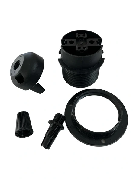 E27 Duy Geçmeli Yarım Diş Avize, Abajur, Lambader Duyu Halkalı - Bakalit Siyah (250V-4A) 5 Adet - Resim 2