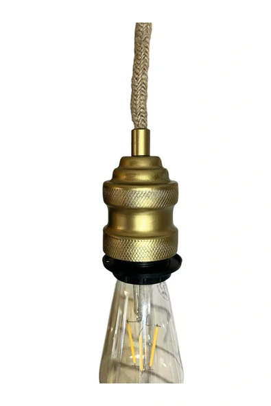 Sarkıt Lale Duy Jüt Hasır Kablo Dekoratif (AMPUL DAHİL DEĞİLDİR) 70cm Metal - Resim 3