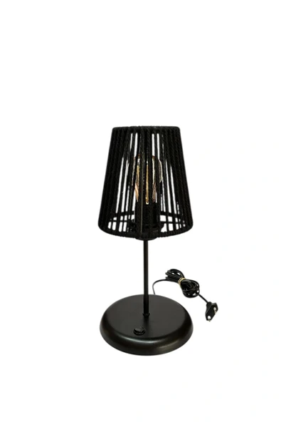 Lyris - Makrome Abajur, Mini Masa Lambası (Siyah Başlık, Siyah Ayak) - Resim 2