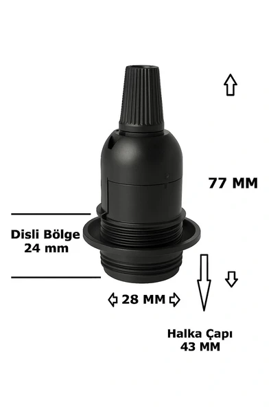 Italyan E14 Duy (MİNİ DUY) Bakalit Geçmeli Yarım Diş Siyah (250V-2A) 5 Adet - 3