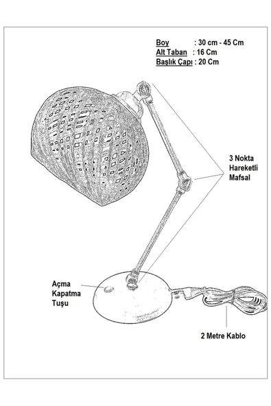 3 Nokta Hareketli Mafsallı Masa Lambası (Siyah Kol, Ekru Başlık) - 4