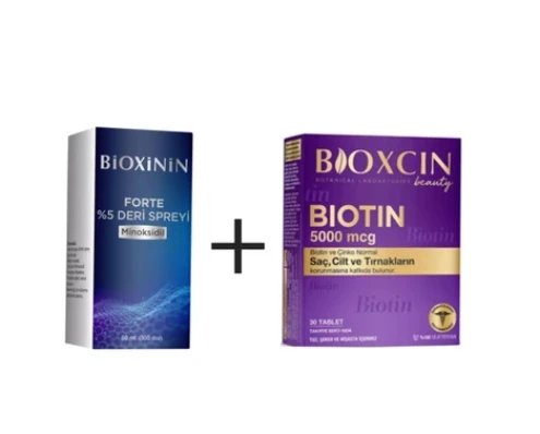BİOXİNİN %5 sprey +Bioxcin Biotin 5.000mcg Tb Saç seti - 1