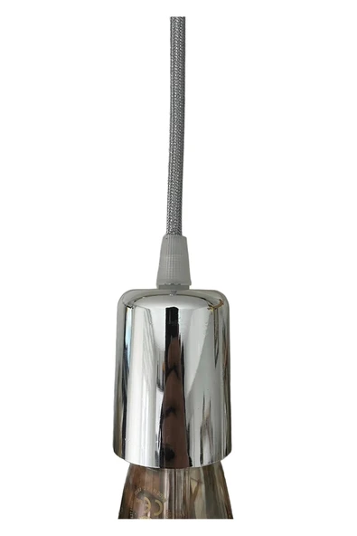 Sarkıt Lale Duy - KUMAŞ KABLO - (Gümüş Renk) (AMPUL DAHİL DEĞİLDİR) 70cm Plastik - 2