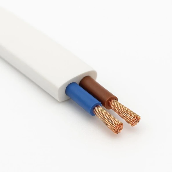 Fişli Kablo 2x0,50 Balık Sırtı Yassı - Beyaz (Tam Bakır) 2 Metre - Resim 3