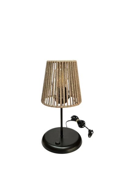 Lyris - Makrome Abajur, Mini Masa Lambası (Kum Beji Başlık, Siyah Ayak) - Resim 2