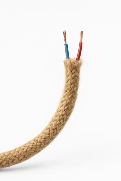 Dekoratif Jüt Hasır Aydınlatma Elektrik Kablosu (2x0,75 TTR) (8mm) 1 Metre - 2