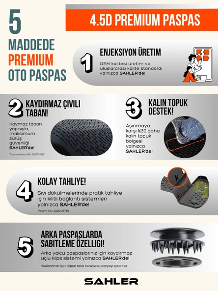 Sahler Skoda Superb 2024+ Uyumlu 4.5D Premium Havuzlu Oto Paspas ve Liner Marka 3D Bagaj Havuzu - 3