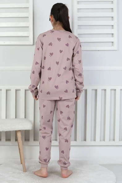 Lavanta Renkli Kalp Desenli Kız Çocuk Pijama Takımı - 5