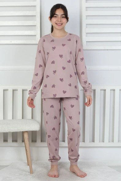 Lavanta Renkli Kalp Desenli Kız Çocuk Pijama Takımı - 4