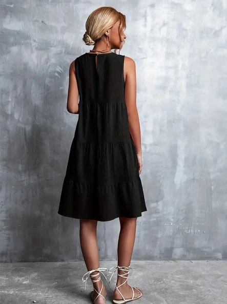 Kadın Sıfır Kol Bisiklet Yaka Aerobin Elbise - Resim 2