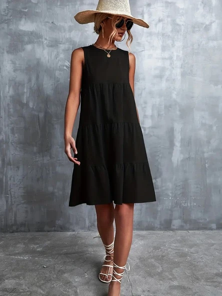 Kadın Sıfır Kol Bisiklet Yaka Aerobin Elbise - Resim 5