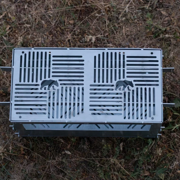 Kamp Ayısı® PyroWide™ Geniş Katlanır Metal Ateş Kutusu - 2mm Gri Galvaniz Çelik, Çantalı, 39.5 x 26.5 x 21 cm - 6