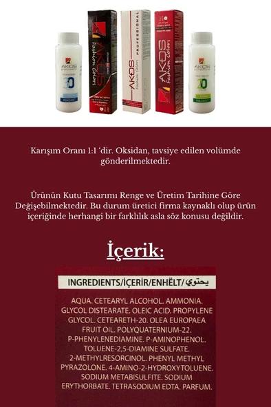 Akos 2'li Oksidan Hediyeli Tüp Boya Seti 6.1 Koyu Küllü Kumral - Resim 2