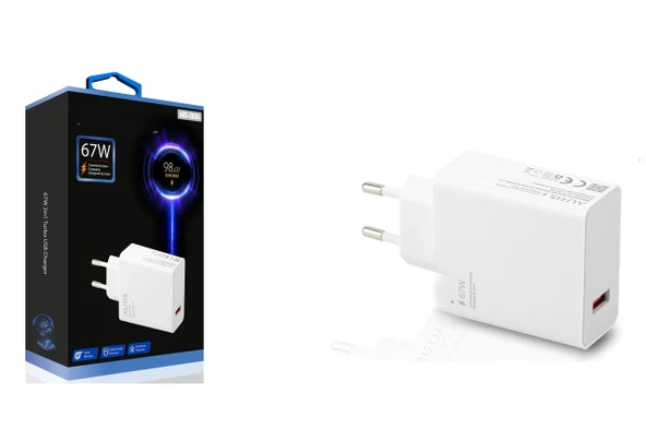 Auris ARS-CH36H 67W Salise Sayar USB-A Çıkışlı Turbo Hızlı Şarj Adaptörü