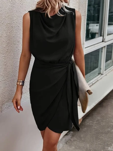 Kadın Sıfır Kollu Degaje Yakalı Yandan Bağlamalı Aerobin Elbise ürün görseli