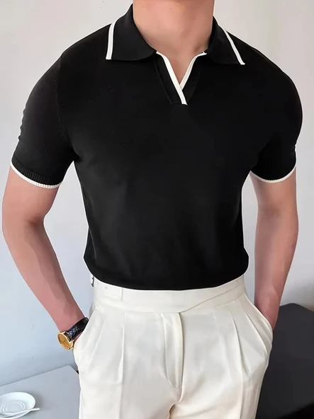 Erkek Uzun Kollu Yakalı Triko Bluz - Resim 3