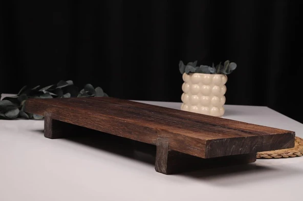 Bambum Pavlonya Classic Dark Ahşap Sunum ve Servis Seti Dikdörtgen Servis Tabakları - Resim 6