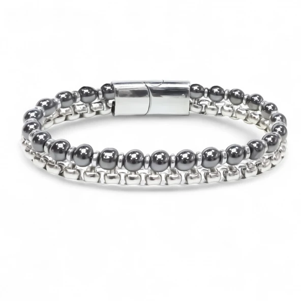FM Çelik Zincirli Hematit Ve Silver Hematit Bileklik 31832B21D9 ürün görseli 1