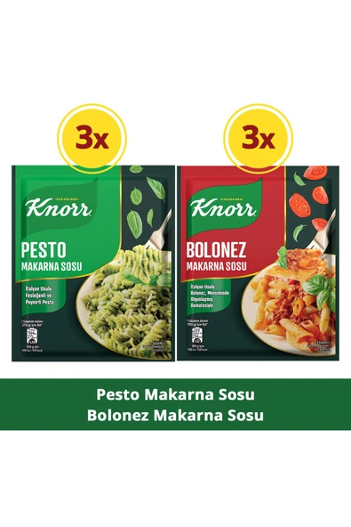 Knorr Pesto Makarna Sosu 50g x3 + Bolonez Makarna Sosu 45g x3