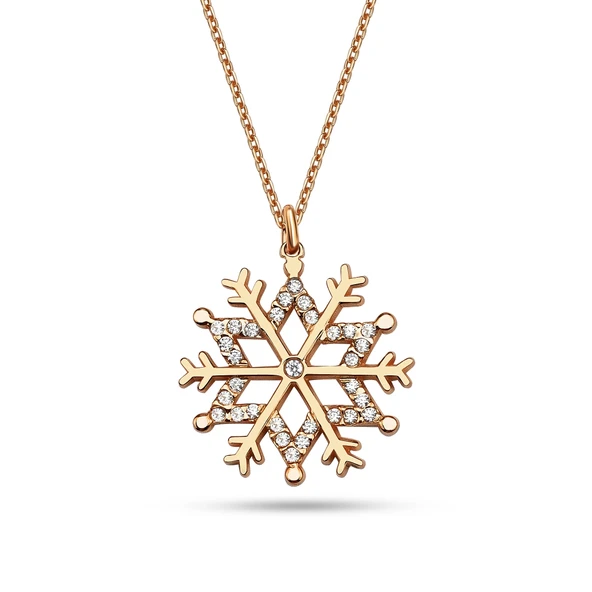 Işıltılı Taşlı Kar Tanesi Gümüş Kolye - Rose ürün görseli 1