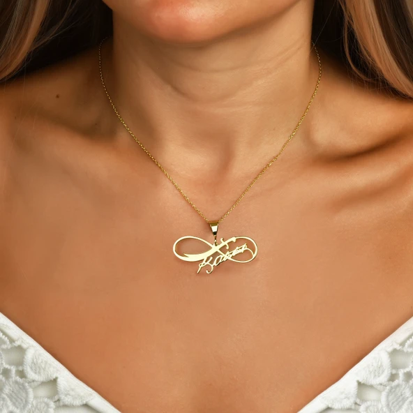 Atatürk İmzalı Zülfikar Sonsuzluk Gümüş Kolye - Altın - Resim 2