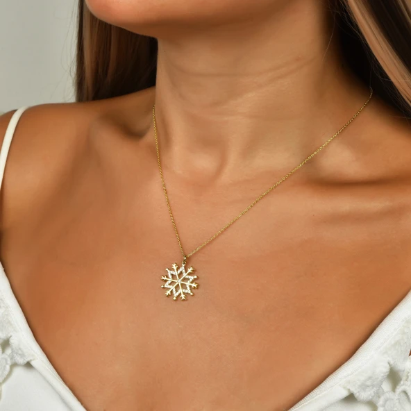 Işıltılı Taşlı Kar Tanesi Gümüş Kolye - Rose - Resim 2