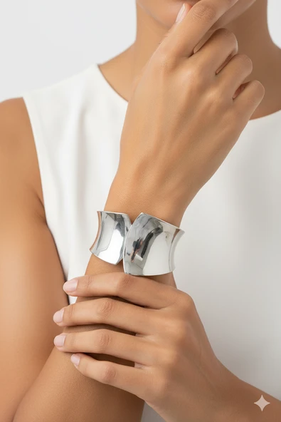 Kelepçe Bilezik - Gümüş - Resim 3