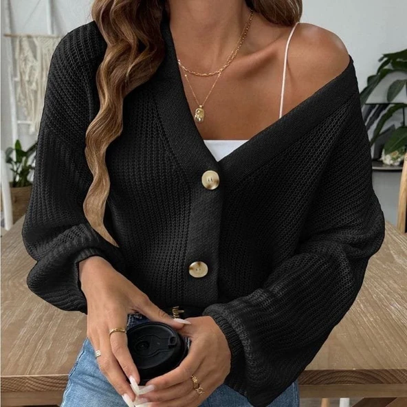 Kadın önü Düğmelitriko Hırka - Resim 3