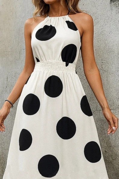 Kadın Kolsuz Boyundan Bağlamalı Beli Lastikli Dijital Baskı Süprem Uzun Elbise - 2