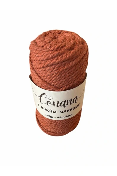 3 Büküm 4mm Makrome İpi (250gr-45m) Pamuk (1 Adet) KİREMİT