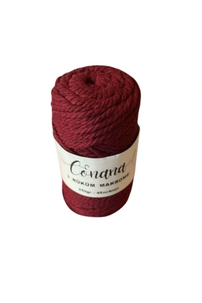 3 Büküm 4mm Makrome İpi (250gr-45m) Pamuk (1 Adet) BORDO - 1