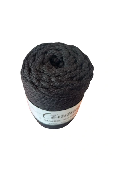 3 Büküm 4mm Makrome İpi (250gr-45m) Pamuk (1 Adet) SİYAH - 2