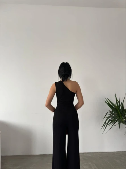 Kadın Tek Omuz Acık Detaylı Scuba Tulum Elbise - Resim 2