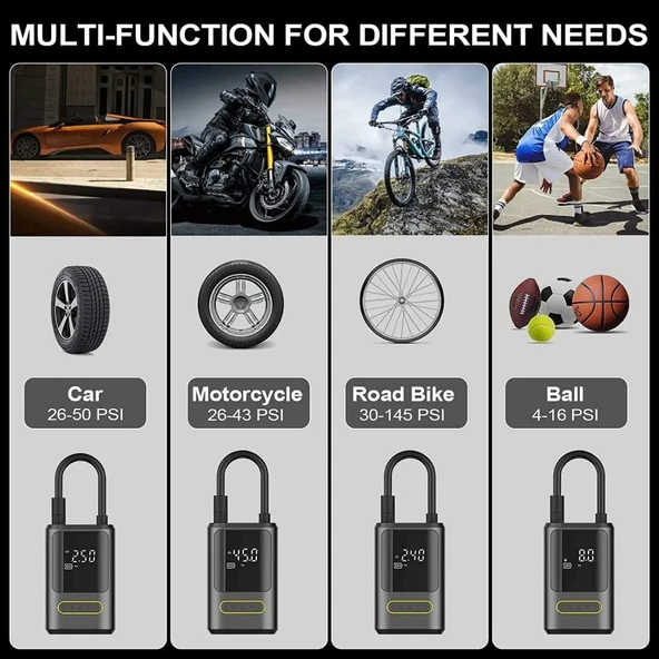 Kablosuz Oto Araç Mini 4000mAh 150 PSI Işıklı Oto Hava Kompresörü - Resim 4