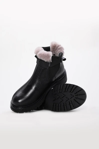 Hakiki Deri Kürklü  Kadın Klasik Bot 257KZA622 - Resim 4