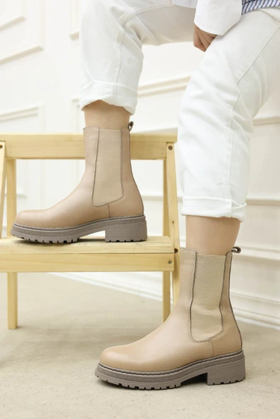 Hakiki Deri Kürklü  Kadın Klasik Bot 257KZA622 - Resim 7