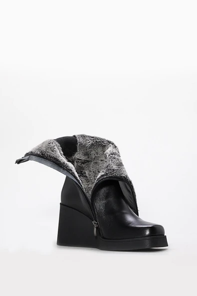 Hakiki Deri  Kadın Dolgu Topuk Çizme 124SZA2501 - Resim 3