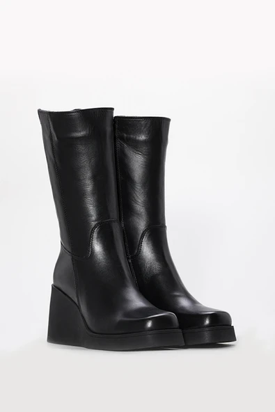 Hakiki Deri  Kadın Dolgu Topuk Çizme 124SZA2501 - Resim 4