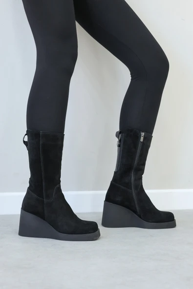 Hakiki Deri  Kadın Dolgu Topuk Çizme 124SZA2501 - Resim 6