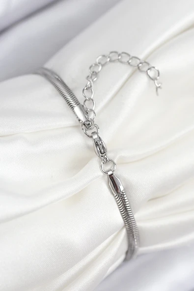 Pirinç Zirkon Taşlı Kalp Model Gümüş Renk Kadın Bileklik - 2