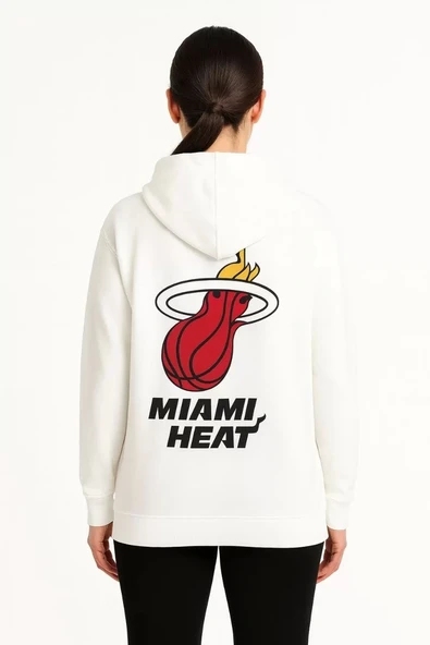 Kadın Üç İplik Kapüşonlu Ön ve Arka Baskılı SweatShirt hoodie - Beyaz - Resim 3