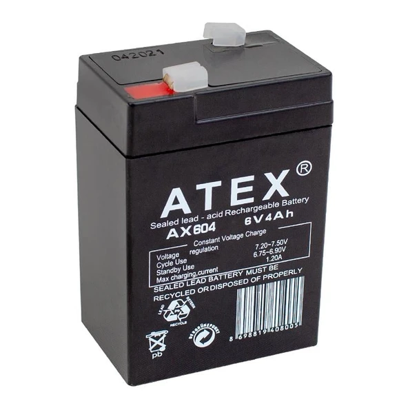 Atex 6 Volt 4 AH Işıldak Aküsü (70*48*101 Mm)