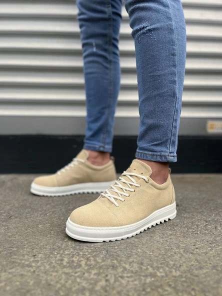 JY152 Cool Bağcıklı Süet Erkek Günlük Spor Klasik Ayakkabı SBT - Krem - Resim 2