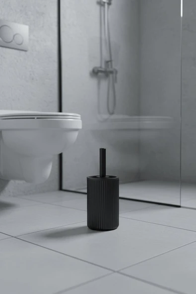 Lines Serisi Siyah Akrilik Tuvalet Fırçası – Silindir Standlı, 34cm, Kolay Temizlik - 3371 - 2